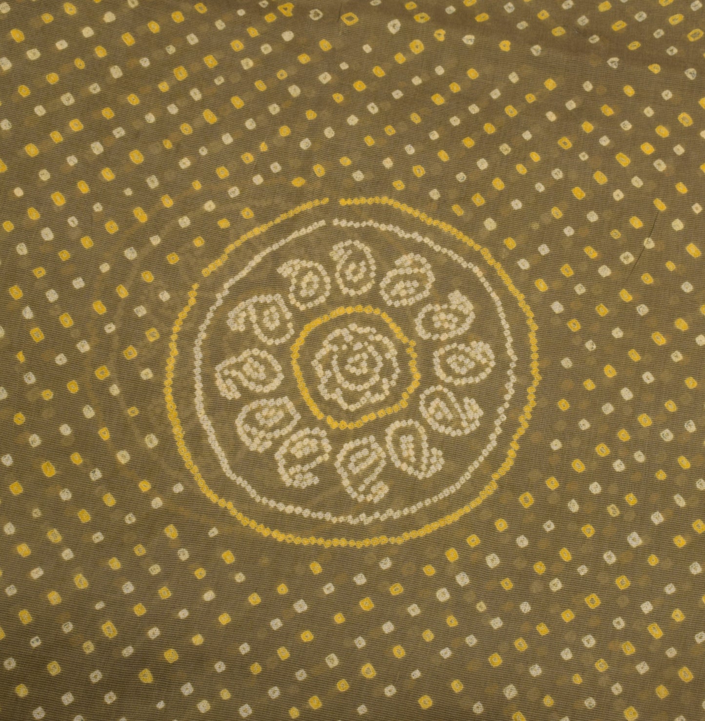 Sushila Vintage Green Bandhani Print Saree Woven Border Pure Cotton Sari Fabric