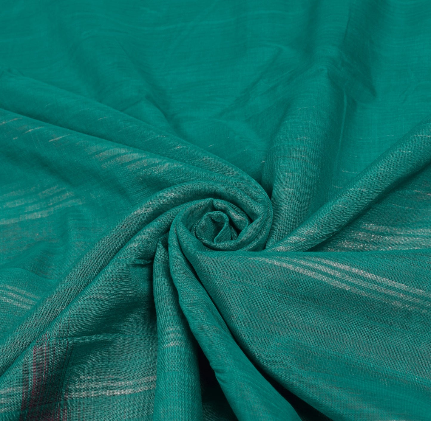Sushila Vintage Teal Green Handloom Saree Pure Cotton Floral Woven Sari Fabric