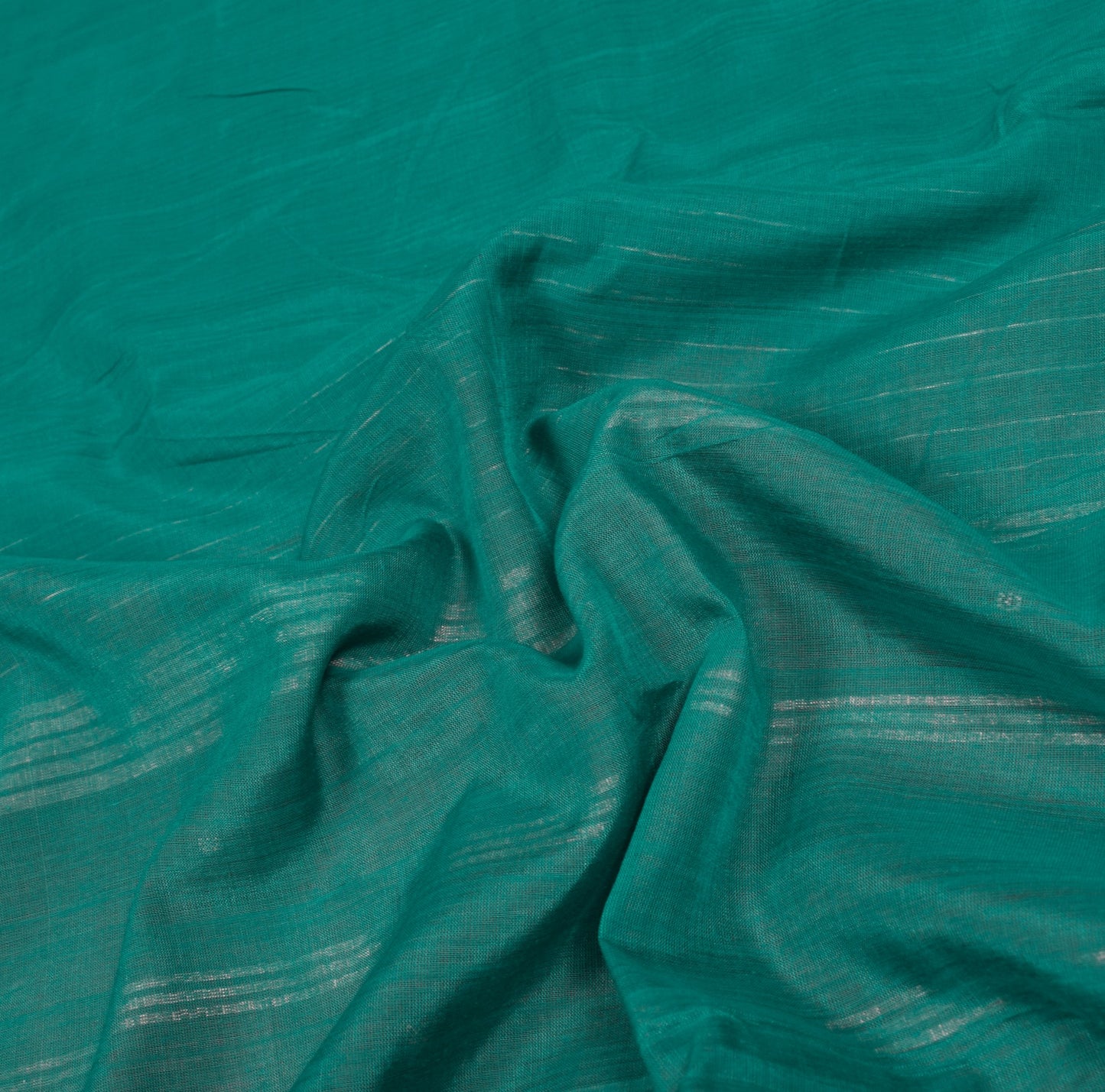 Sushila Vintage Teal Green Handloom Saree Pure Cotton Floral Woven Sari Fabric