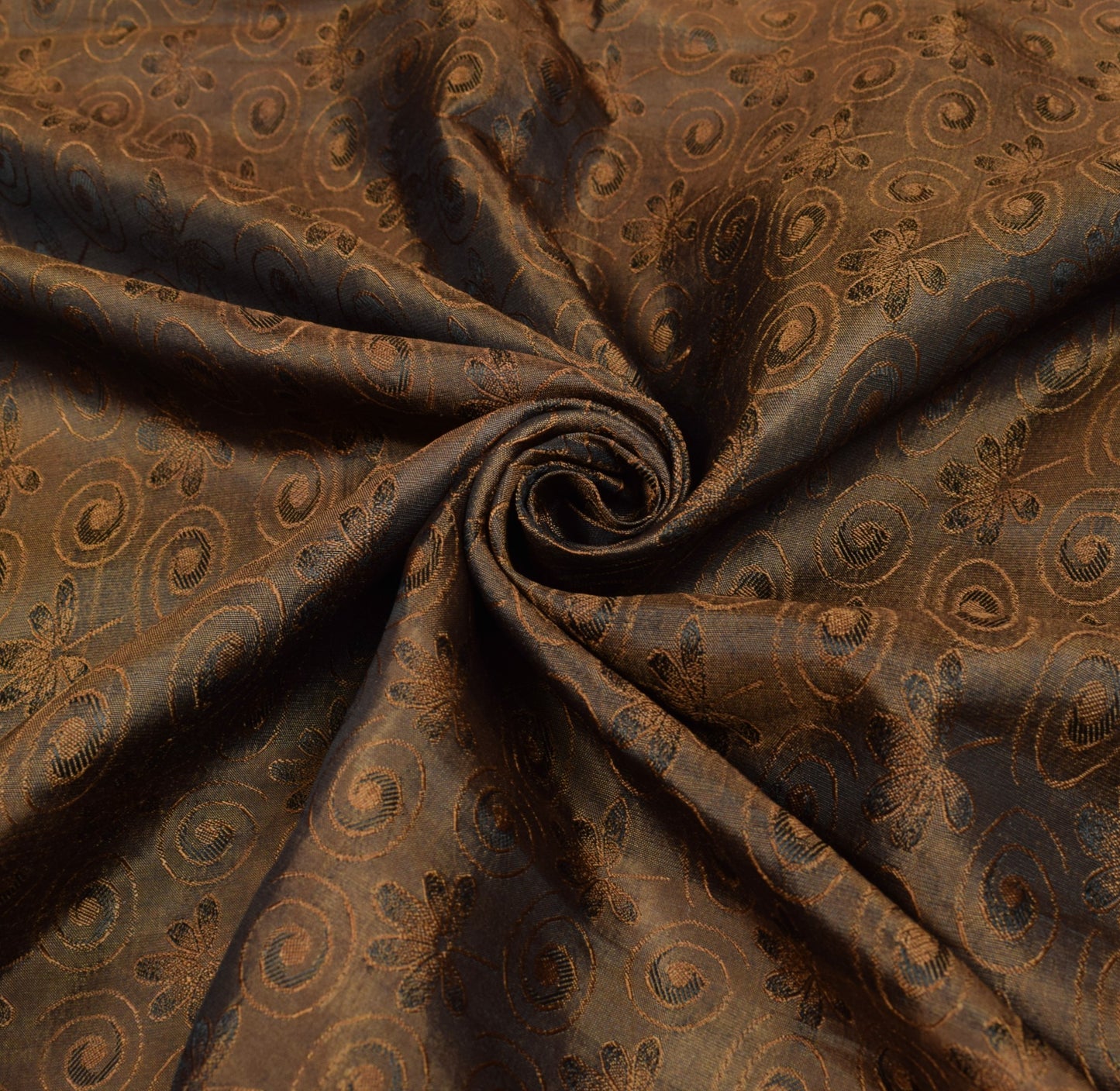 Sushila Vintage Brown Gold Sari Kanjivaram Pure Silk Zari Woven Saree 5YD Fabric