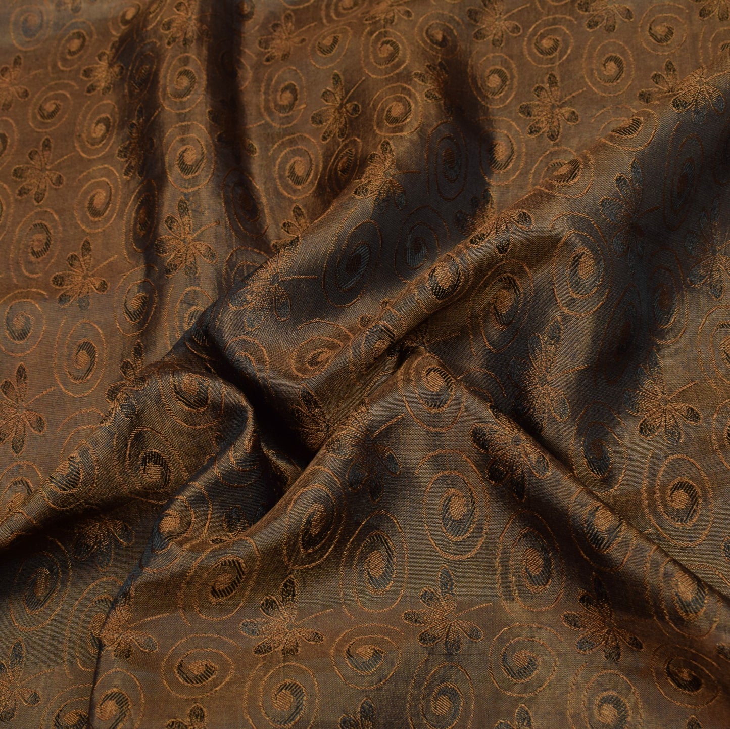Sushila Vintage Brown Gold Sari Kanjivaram Pure Silk Zari Woven Saree 5YD Fabric