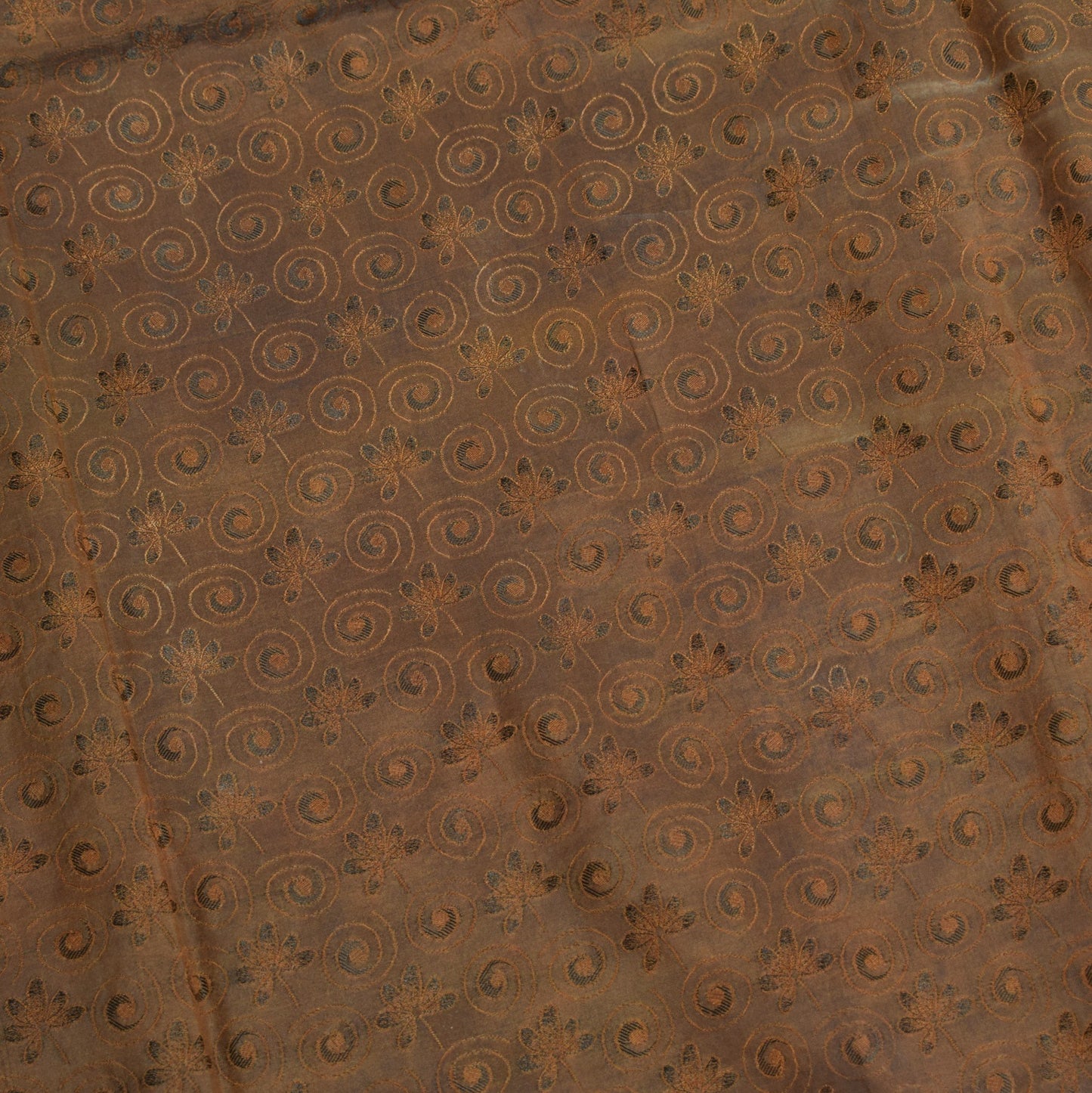 Sushila Vintage Brown Gold Sari Kanjivaram Pure Silk Zari Woven Saree 5YD Fabric