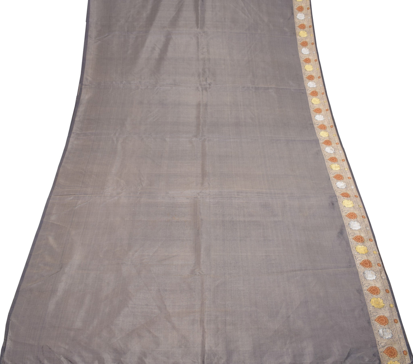 Sushila Vintage Banarasi handloom Saree Pure Silk Floral Woven Gray Sari Fabric