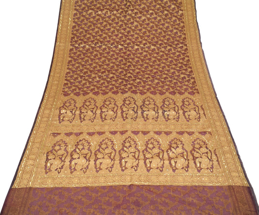 Sushila Vintage Maroon Pure Organza Saree Floral Woven & Aari Work Sari Fabric
