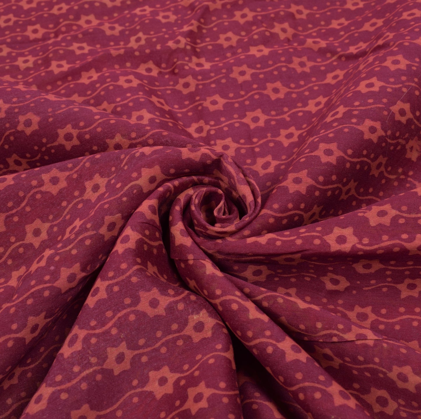 Sushila Vintage Burgundy Saree Pure Cotton Silk Handblock  5YD Sari Craft Fabric