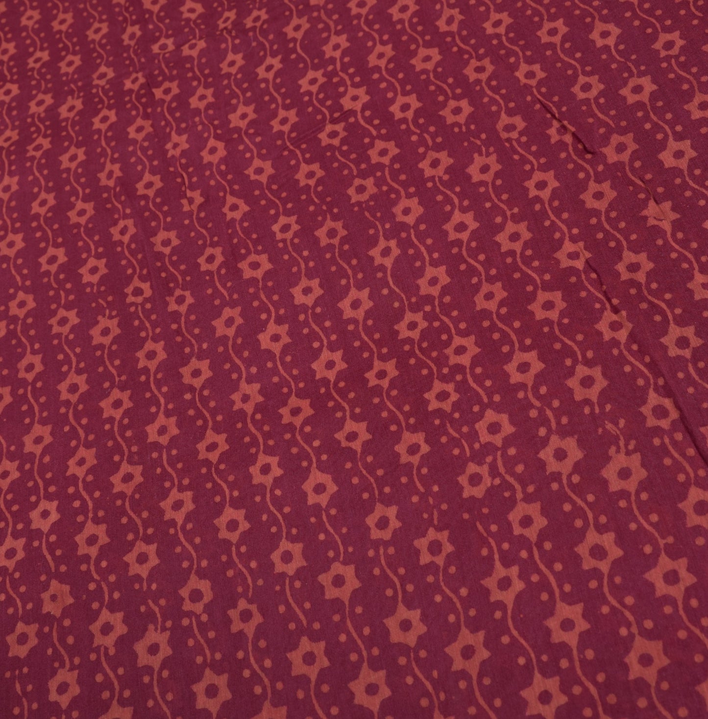 Sushila Vintage Burgundy Saree Pure Cotton Silk Handblock  5YD Sari Craft Fabric