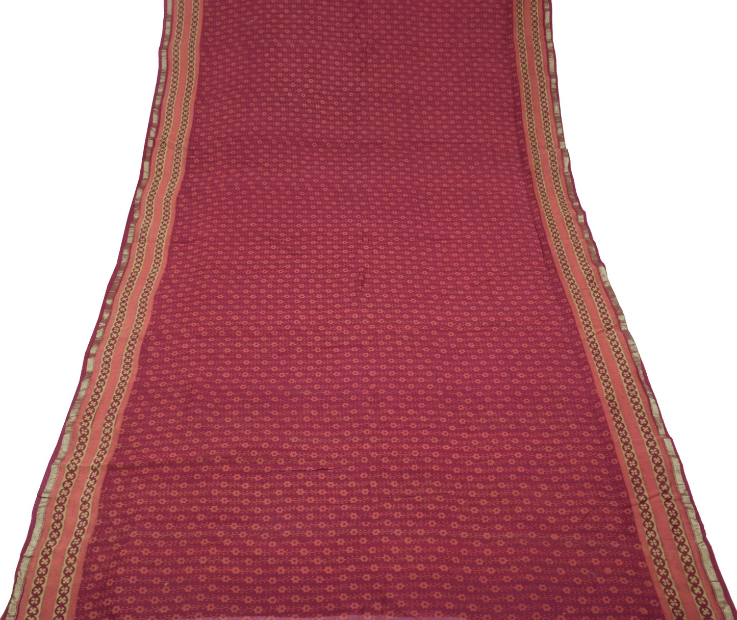 Sushila Vintage Burgundy Saree Pure Cotton Silk Handblock  5YD Sari Craft Fabric
