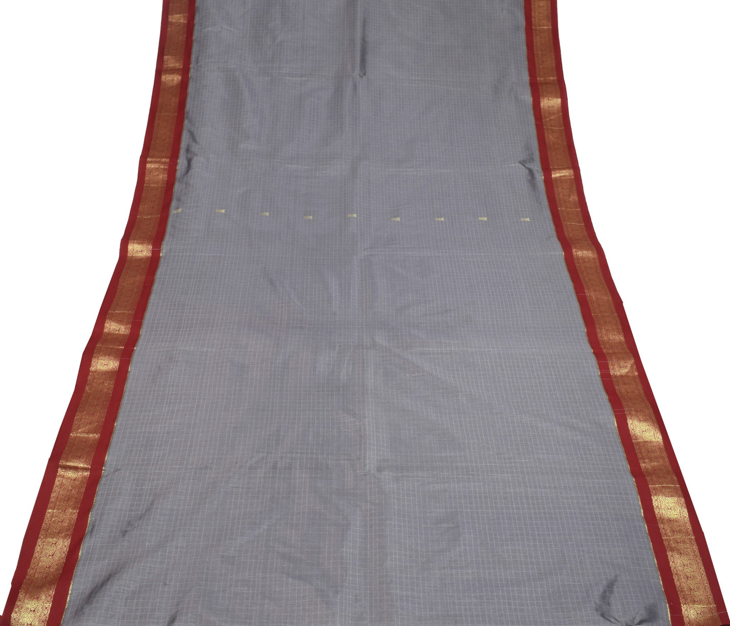 Sushila Vintage Grey Kanchipuram Saree contrasting Red Zari Border Art Silk Sari