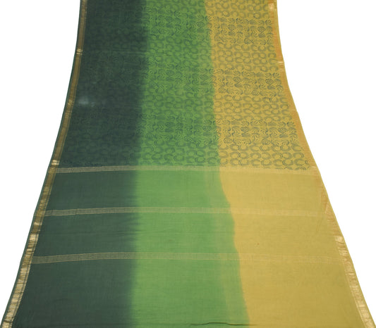 Sushila Vintage Green 6 Yard Saree Pure Cotton Printed & Zari Woven Sari Fabric