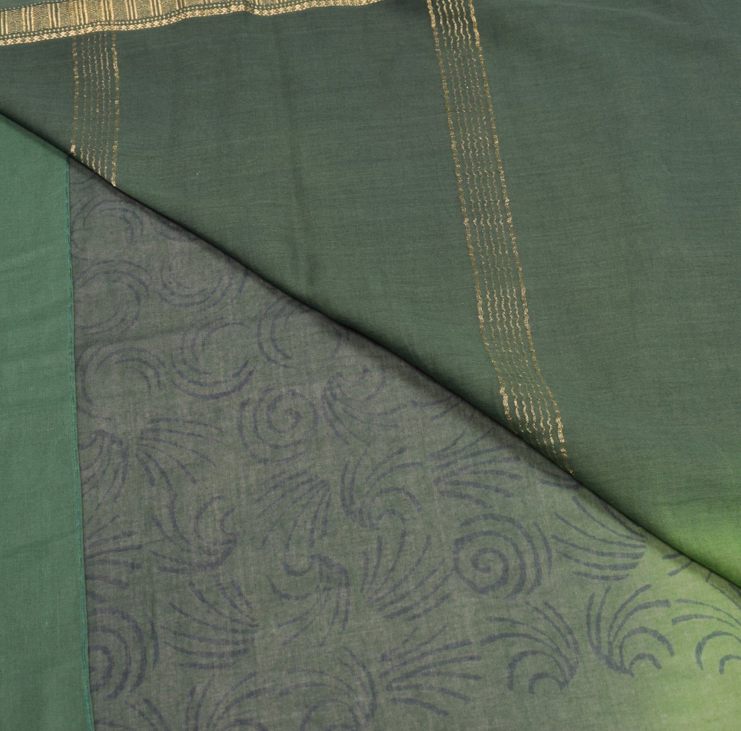 Sushila Vintage Green 6 Yard Saree Pure Cotton Printed & Zari Woven Sari Fabric