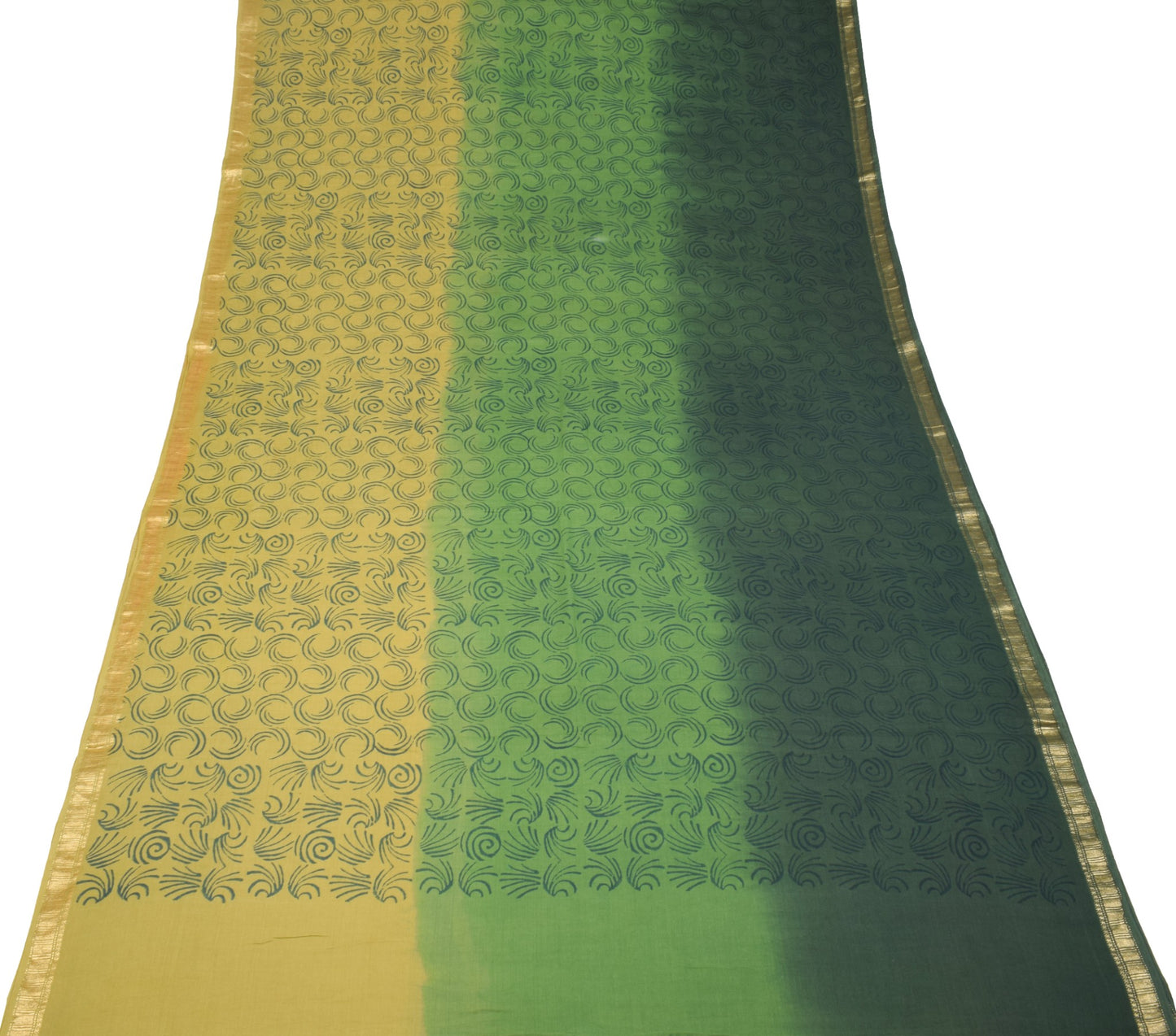 Sushila Vintage Green 6 Yard Saree Pure Cotton Printed & Zari Woven Sari Fabric