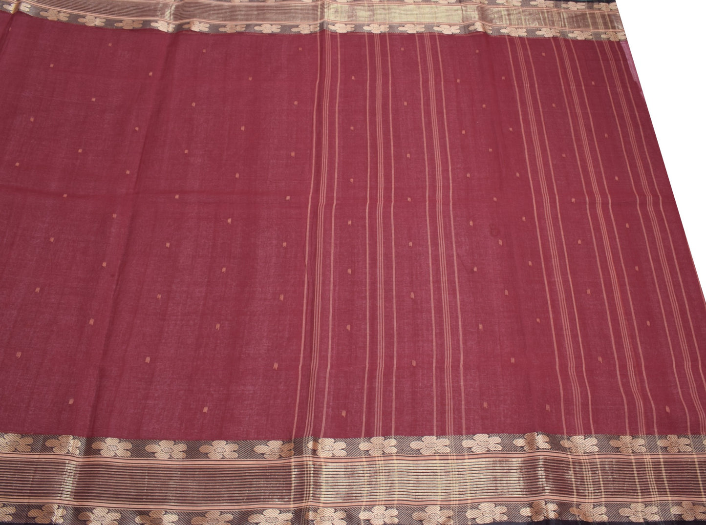Sushila Vintage Maroon Bengal Tant Saree Zari Border Pure Cotton 5YD Sari Fabric