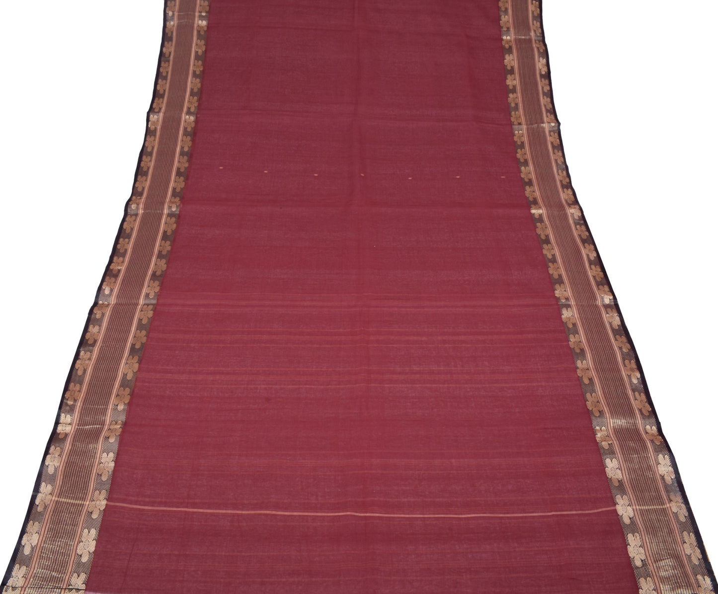 Sushila Vintage Maroon Bengal Tant Saree Zari Border Pure Cotton 5YD Sari Fabric