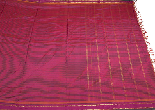 Sushila Vintage Pure kanchipuram Silk Saree Multi-Color Stripes Soft Sari Fabric