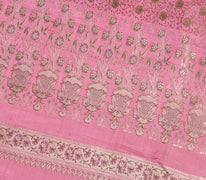 Sushila Vintage Heavy Saree Pure Satin Silk Banarasi Brocade Pink Sari Fabric