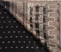 Sushila Vintage Black Heavy Saree Pure Satin Silk Banarasi Brocade Sari Fabric