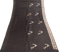 Sushila Vintage Black Heavy Saree Pure Satin Silk Banarasi Brocade Sari Fabric