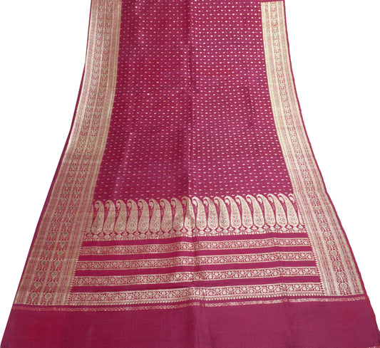 Sushila Vintage Heavy Saree Pure Satin Silk Banarasi Brocade Maroon Sari Fabric