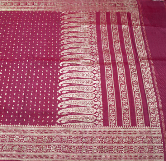 Sushila Vintage Heavy Saree Pure Satin Silk Banarasi Brocade Maroon Sari Fabric