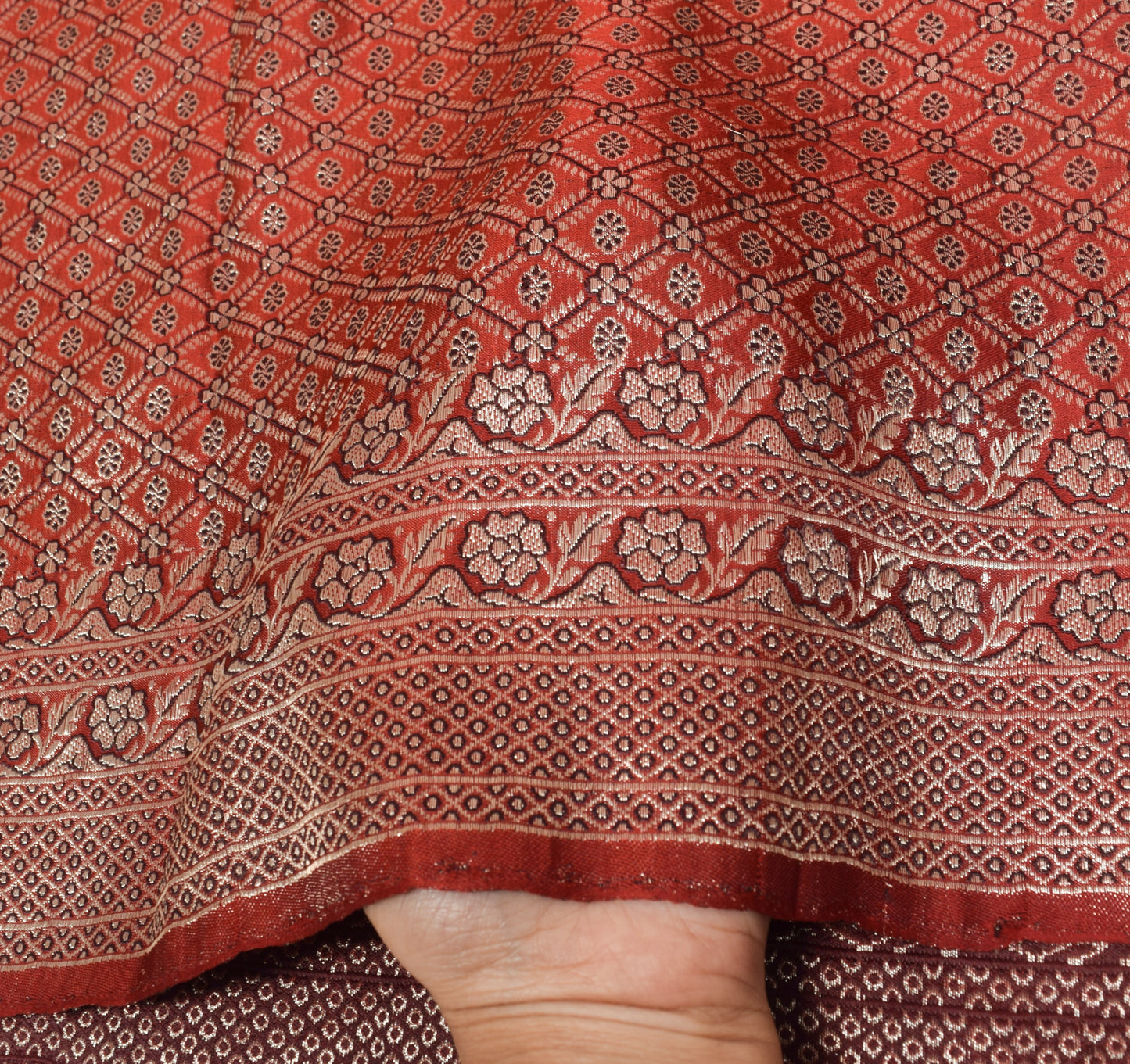 Sushila Vintage Heavy Maroon Saree Pure Satin Silk Banarasi Brocade Sari Fabric