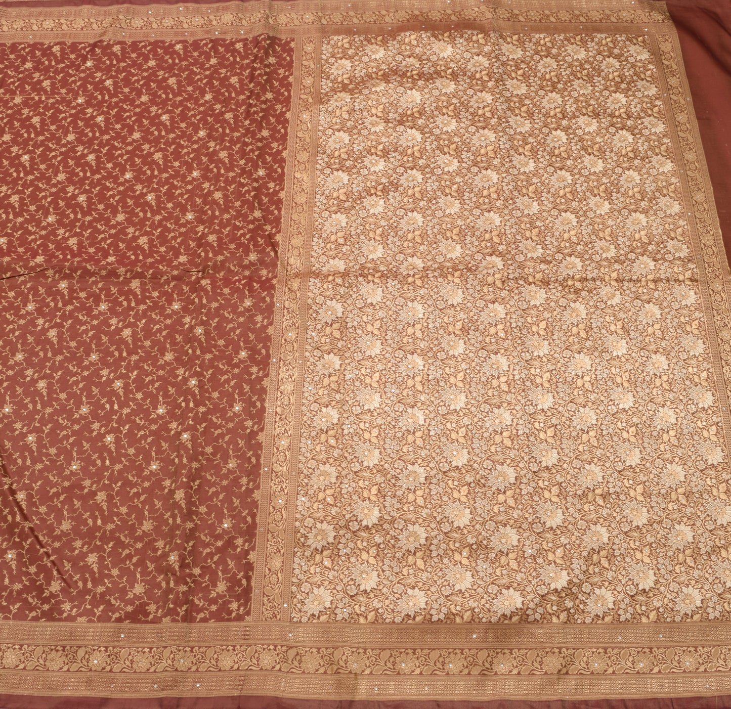 Sushila Vintage Heavy Saree Blend Satin Silk Banarasi Brocade Maroon Sari Fabric