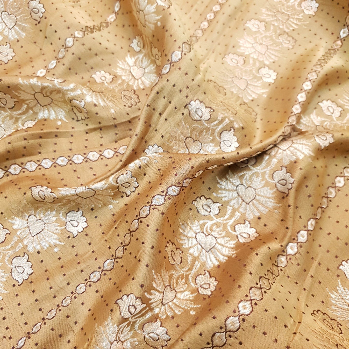 Sushila Vintage Light Brown Saree Pure Satin Silk Banarasi Brocade Sari Fabric