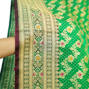 Sushila Vintage Heavy Banarasi Brocade Saree Art Satin Silk Green Sari Fabric