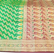 Sushila Vintage Heavy Banarasi Brocade Saree Art Satin Silk Green Sari Fabric