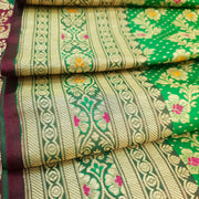 Sushila Vintage Heavy Banarasi Brocade Saree Art Satin Silk Green Sari Fabric