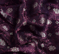 Sushila Vintage Heavy Banarasi Saree Pure Satin Silk Purple Woven Sari Fabric