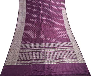 Sushila Vintage Heavy Banarasi Saree Pure Satin Silk Purple Woven Sari Fabric