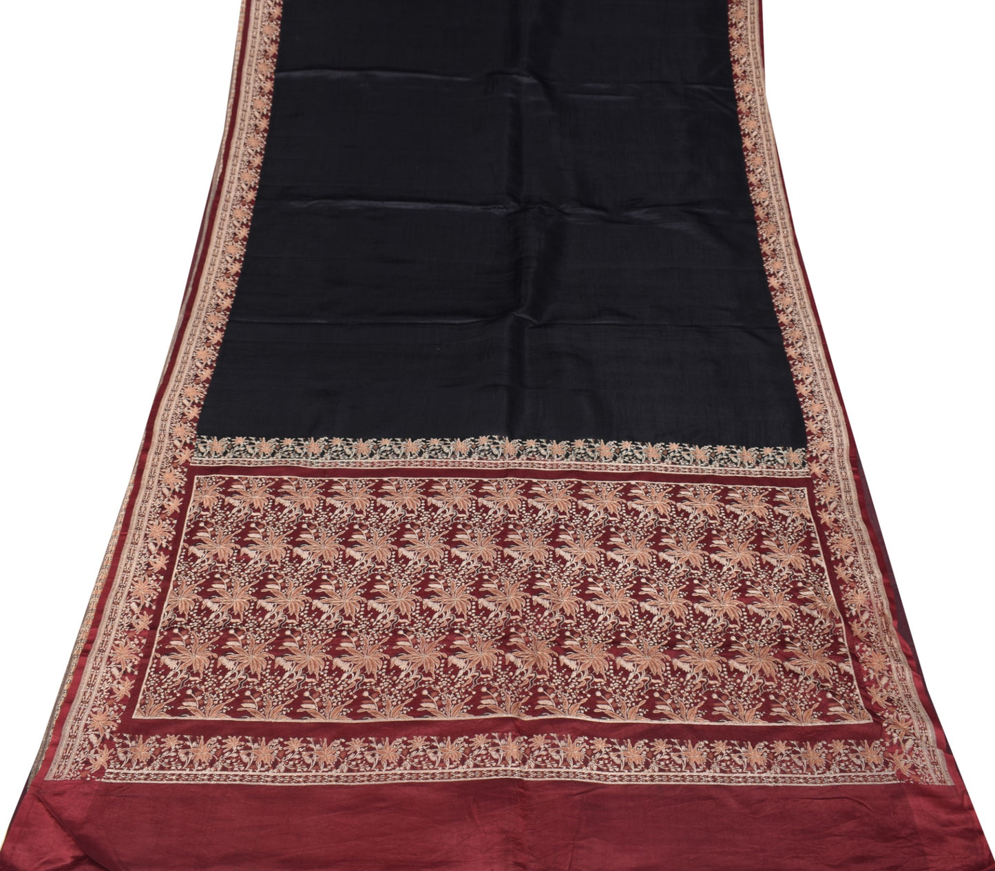 Sushila Vintage Heavy Black Saree 100%Pure Satin Silk Banarasi Woven Sari Fabric