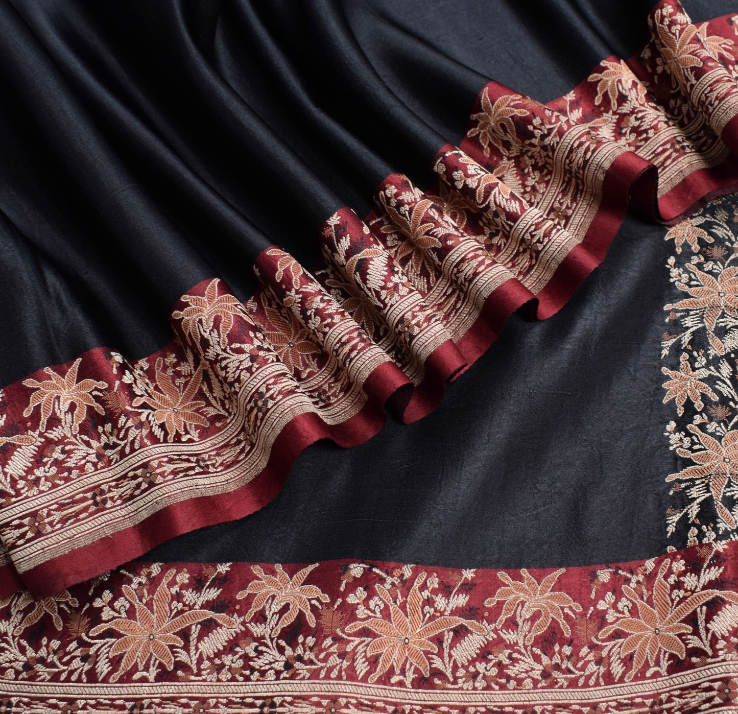 Sushila Vintage Heavy Black Saree 100%Pure Satin Silk Banarasi Woven Sari Fabric
