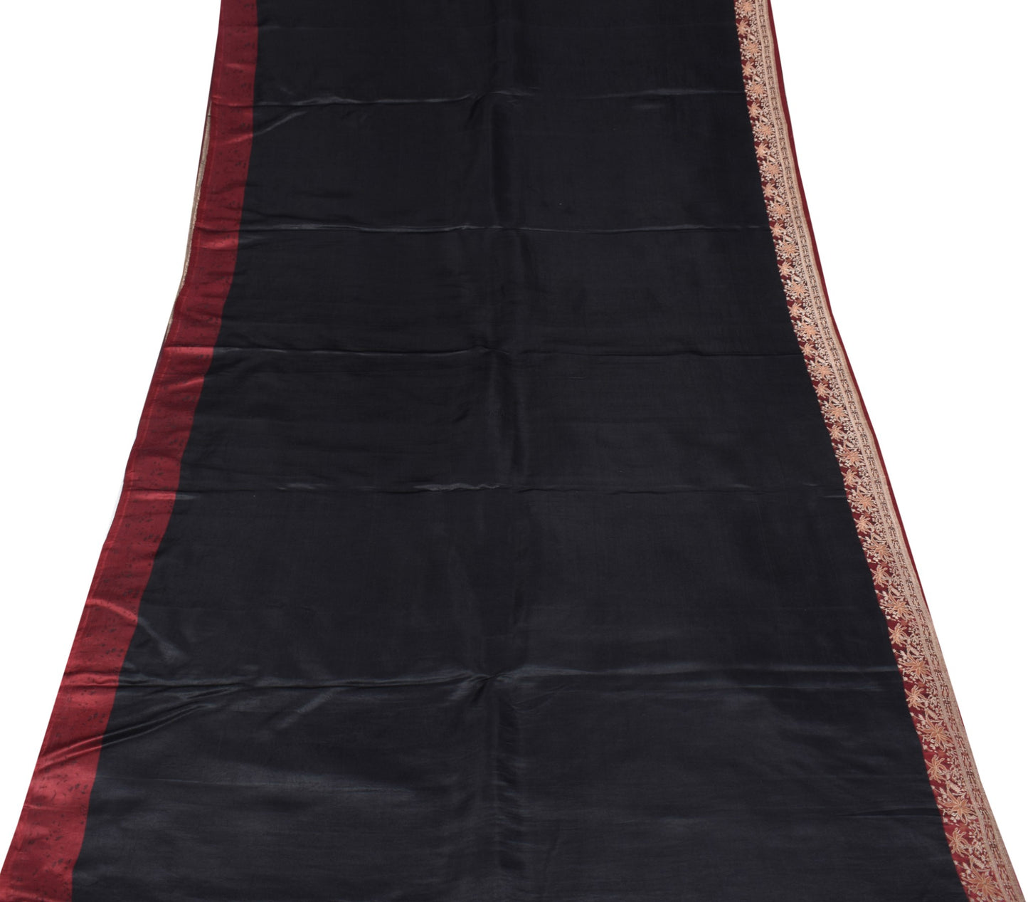 Sushila Vintage Heavy Black Saree 100%Pure Satin Silk Banarasi Woven Sari Fabric