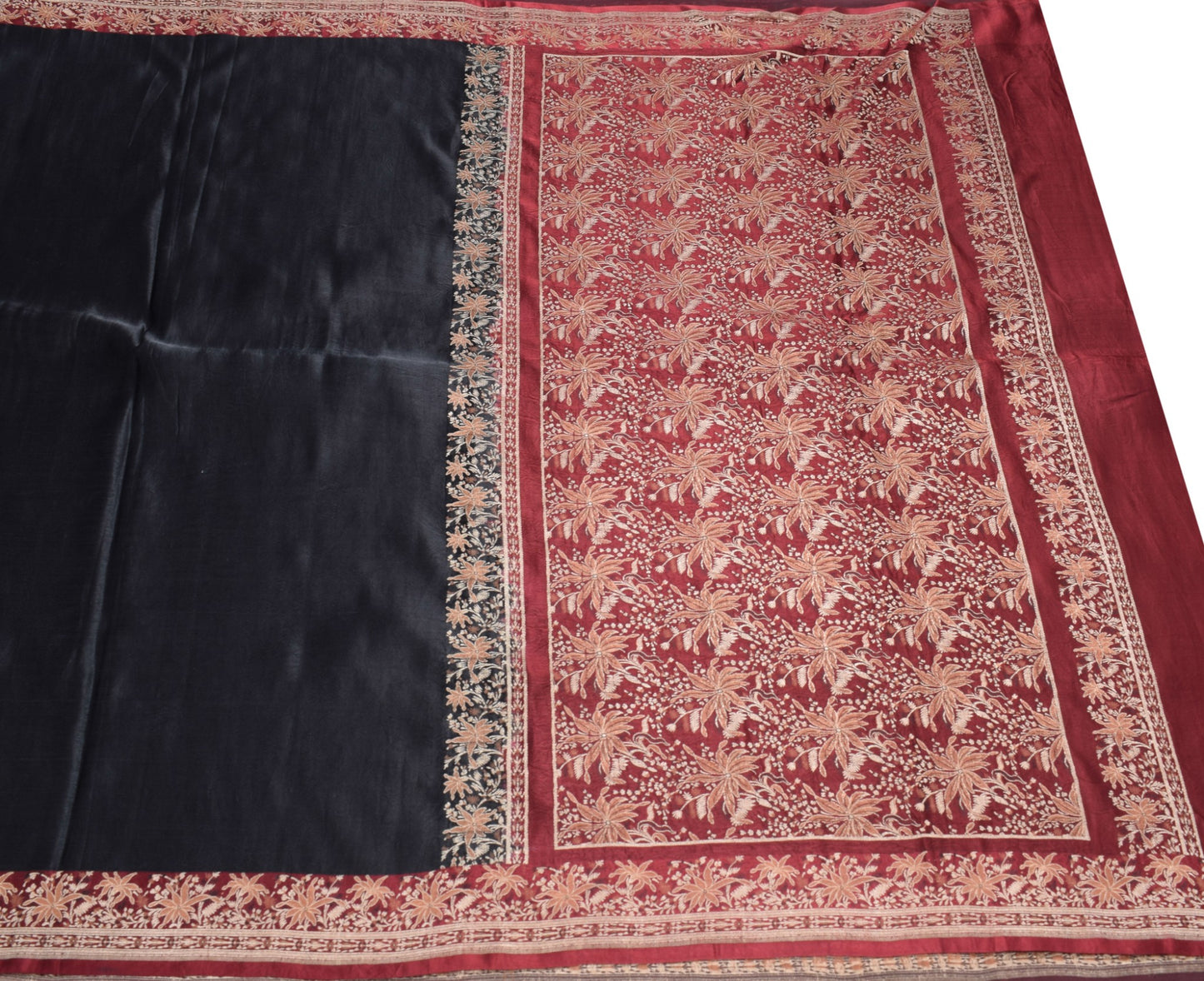 Sushila Vintage Heavy Black Saree 100%Pure Satin Silk Banarasi Woven Sari Fabric