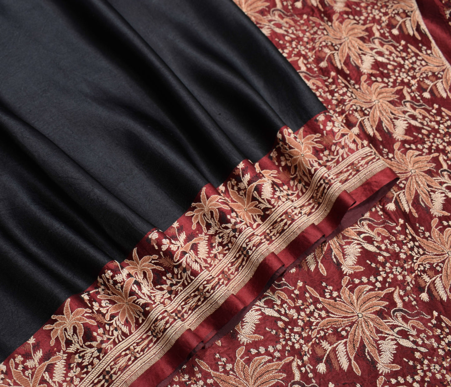 Sushila Vintage Heavy Black Saree 100%Pure Satin Silk Banarasi Woven Sari Fabric