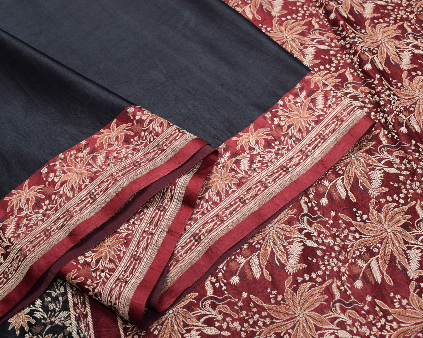Sushila Vintage Heavy Black Saree 100%Pure Satin Silk Banarasi Woven Sari Fabric