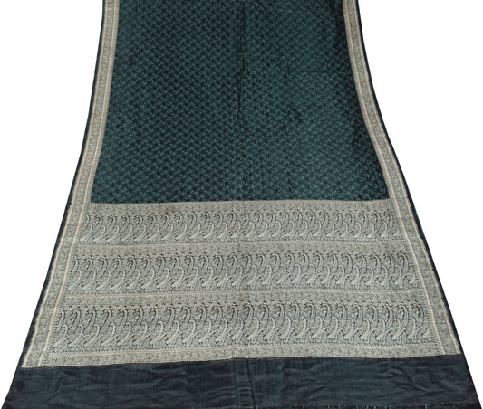 Sushila Vintage Teal Blue Saree Pure Satin Silk Banarasi Brocade Woven Sari
