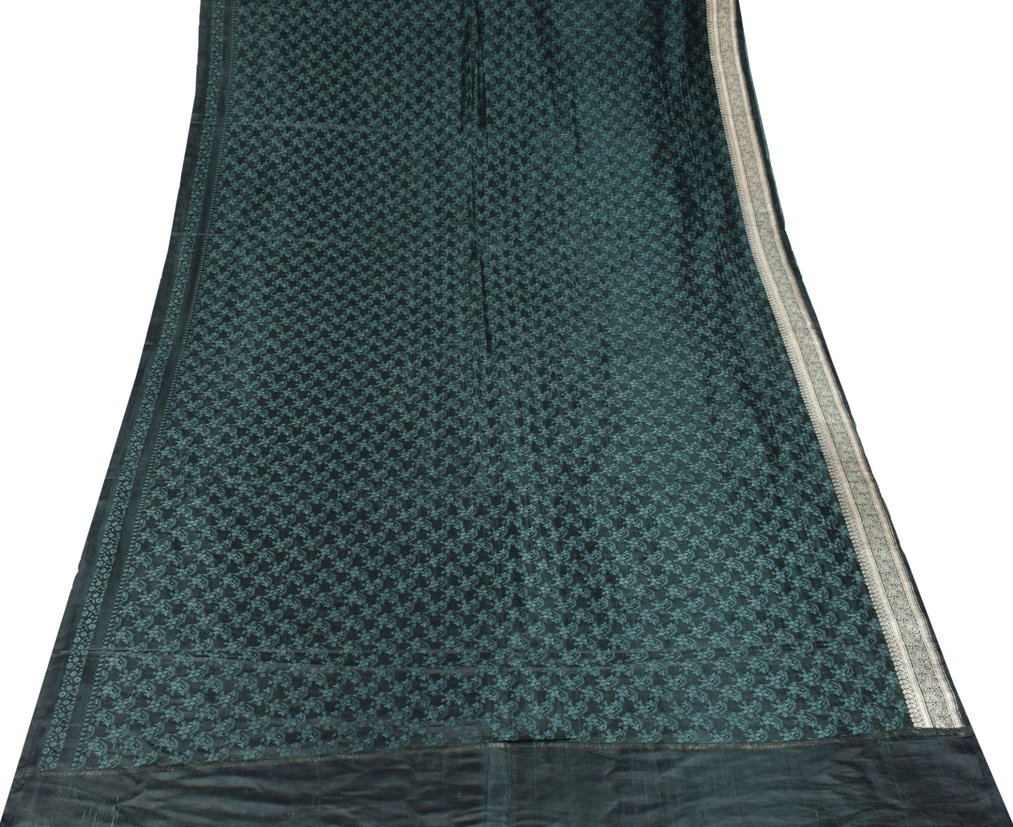 Sushila Vintage Teal Blue Saree Pure Satin Silk Banarasi Brocade Woven Sari