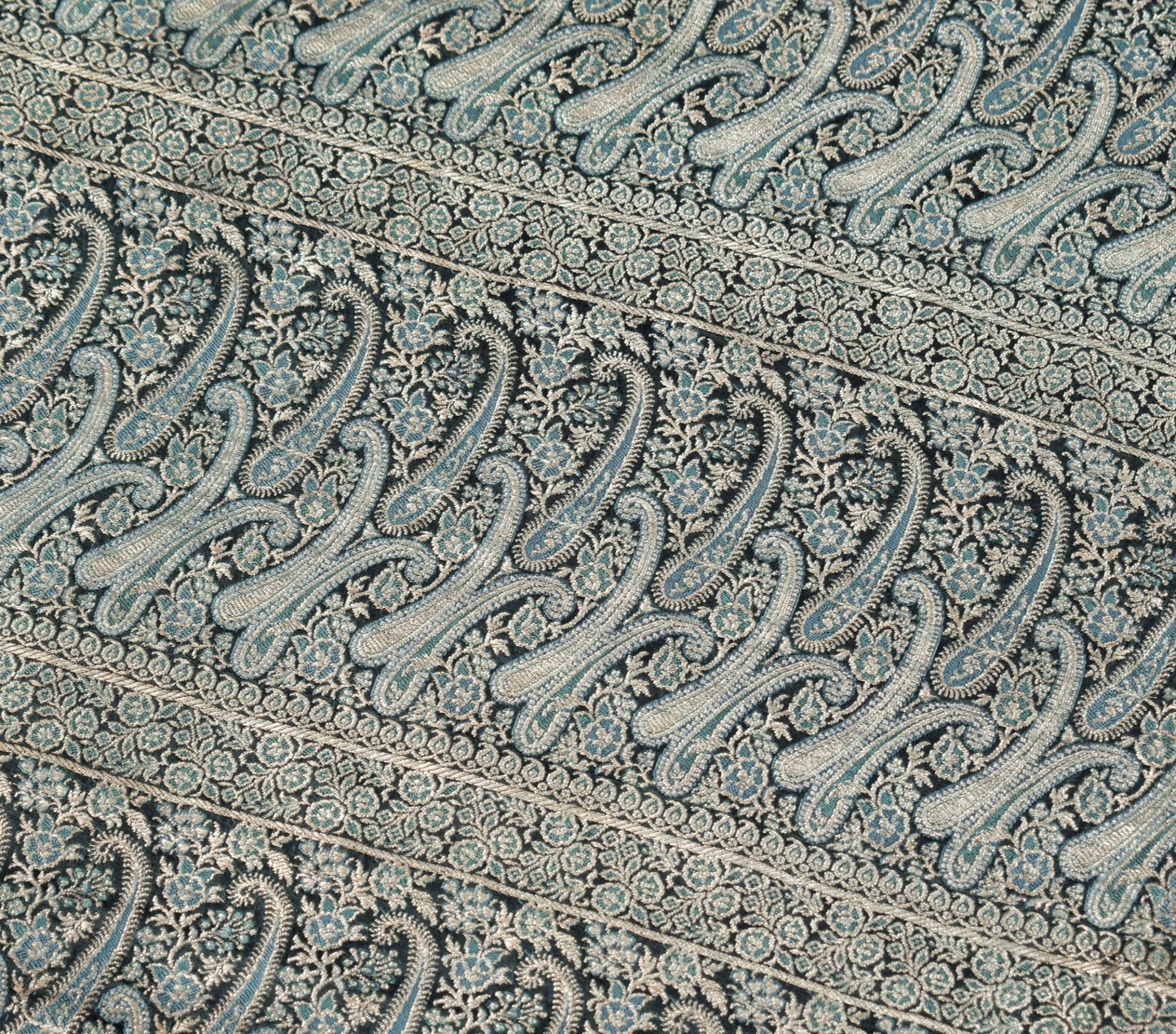 Sushila Vintage Teal Blue Saree Pure Satin Silk Banarasi Brocade Woven Sari