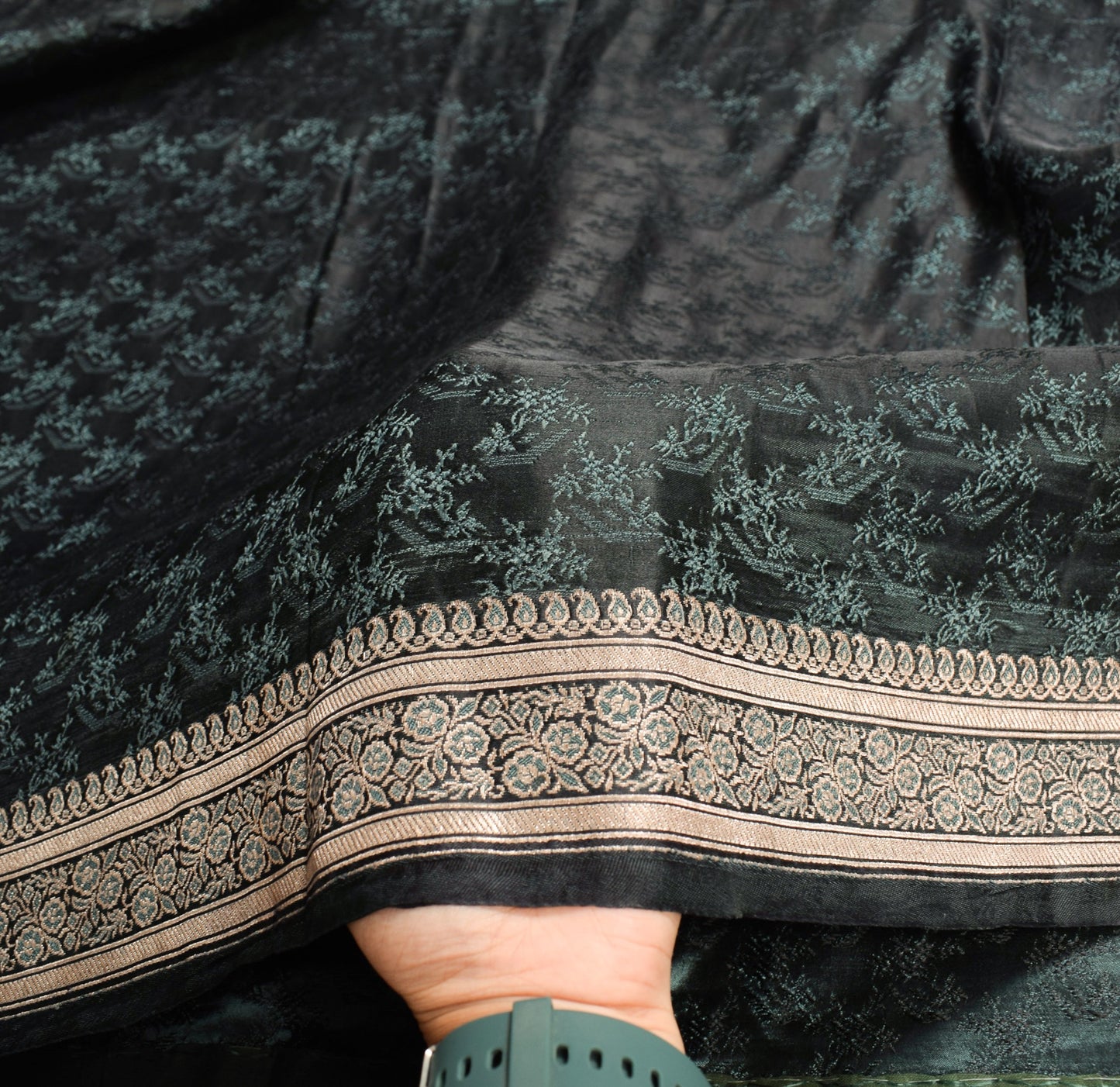 Sushila Vintage Teal Blue Saree Pure Satin Silk Banarasi Brocade Woven Sari