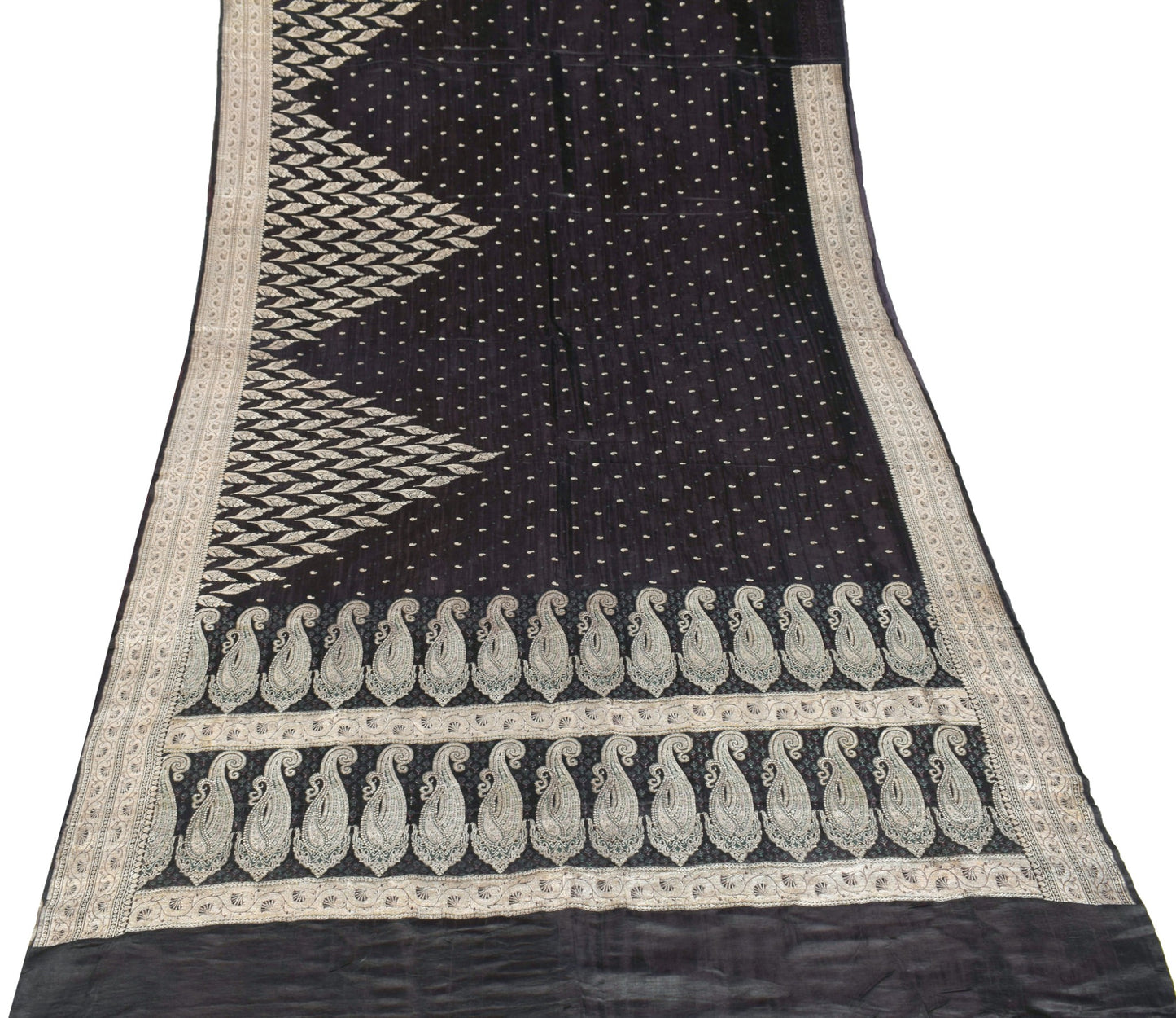 Sushila Vintage Heavy Saree Pure Satin Silk Banarasi Brocade Woven Sari Fabric