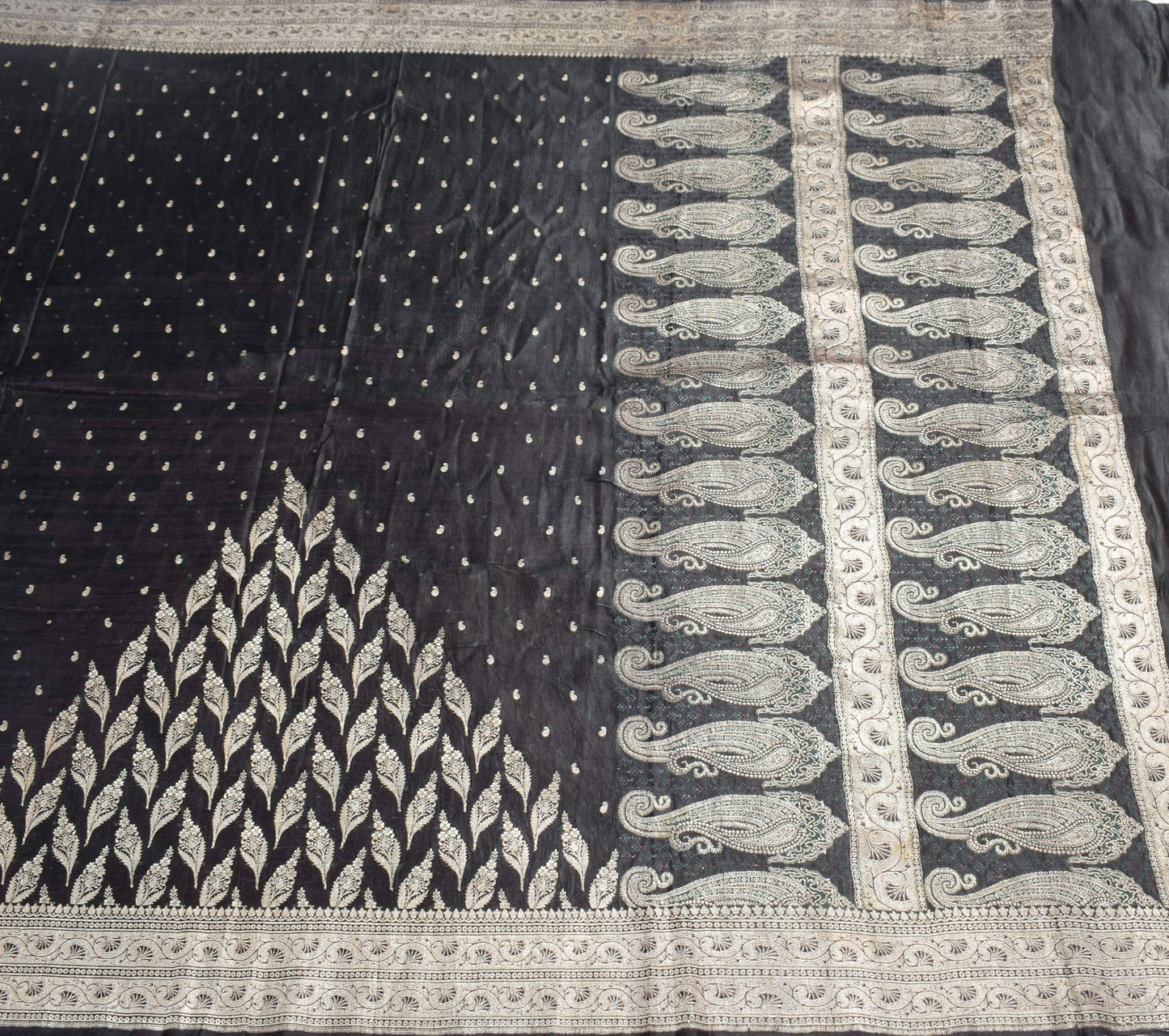 Sushila Vintage Heavy Saree Pure Satin Silk Banarasi Brocade Woven Sari Fabric