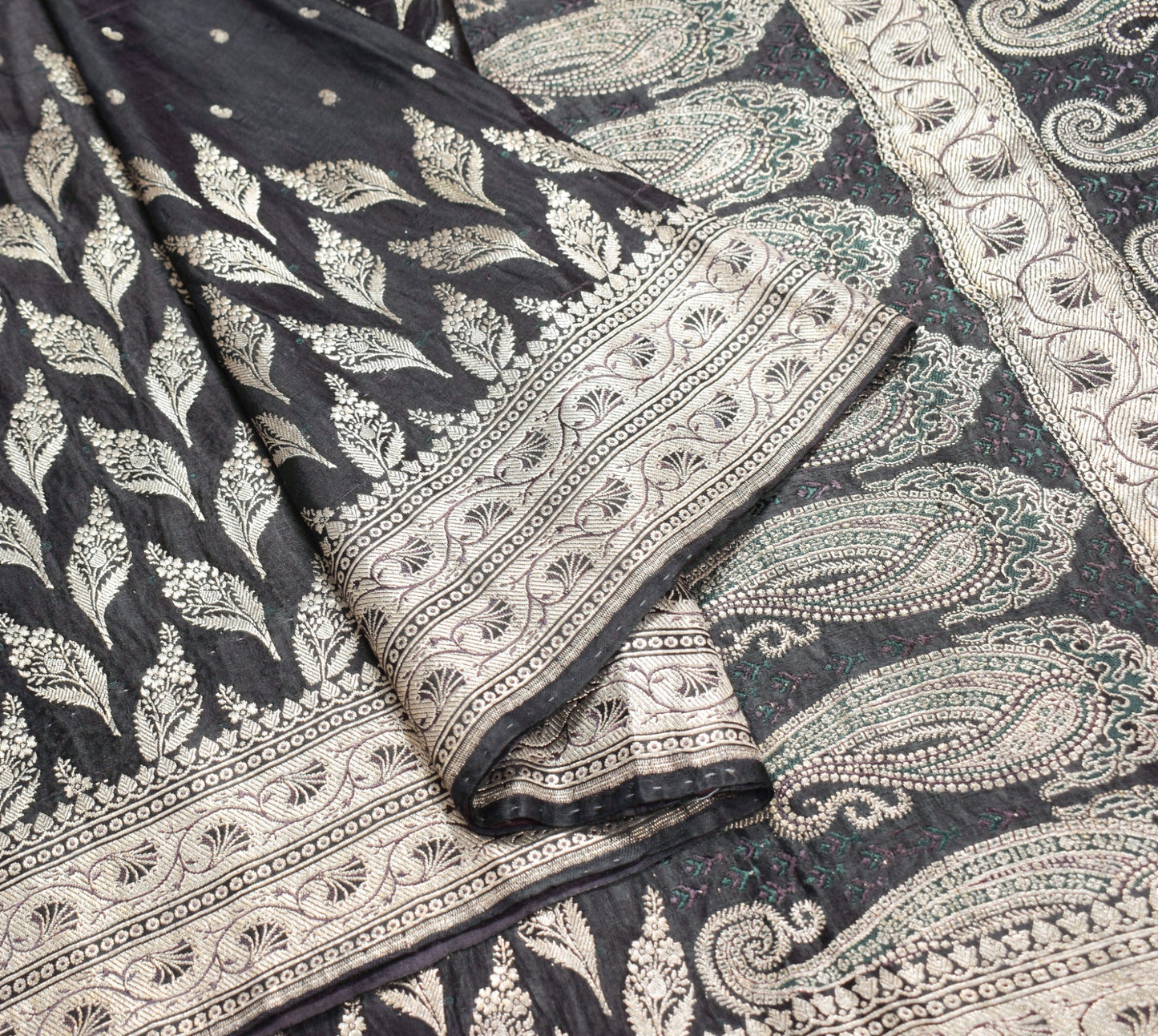 Sushila Vintage Heavy Saree Pure Satin Silk Banarasi Brocade Woven Sari Fabric