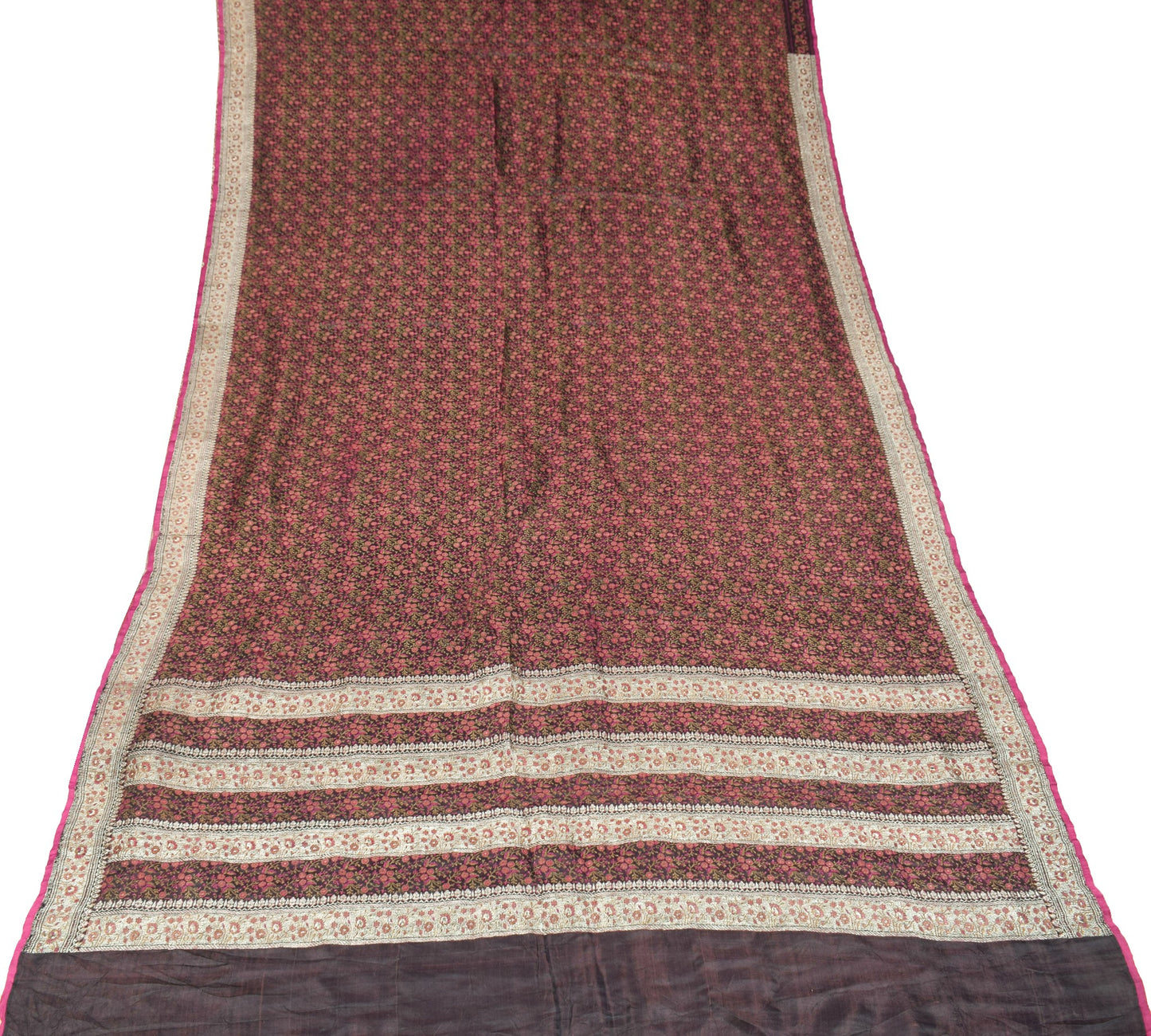 Sushila Vintage Heavy Saree Pure Satin Silk Banarasi Black Woven Sari Fabric