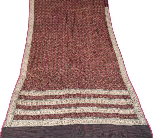 Sushila Vintage Heavy Saree Pure Satin Silk Banarasi Black Woven Sari Fabric