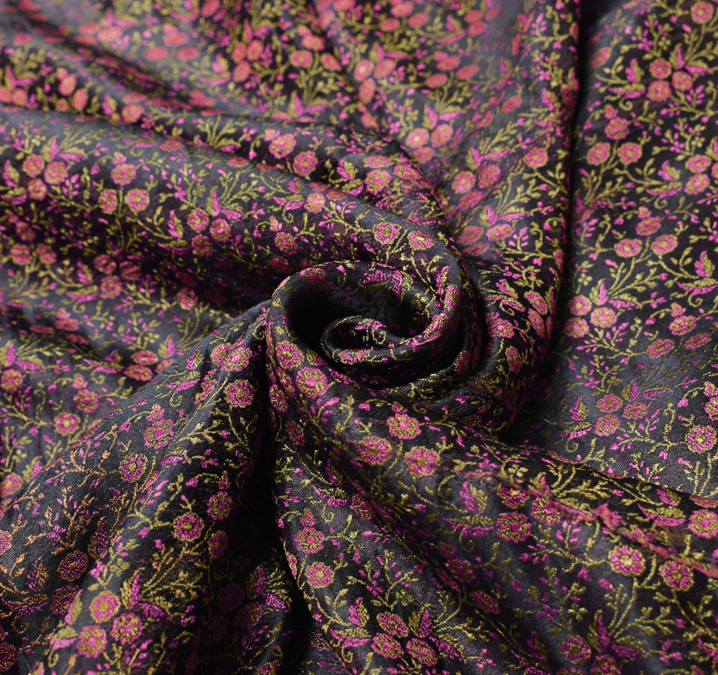 Sushila Vintage Heavy Saree Pure Satin Silk Banarasi Black Woven Sari Fabric
