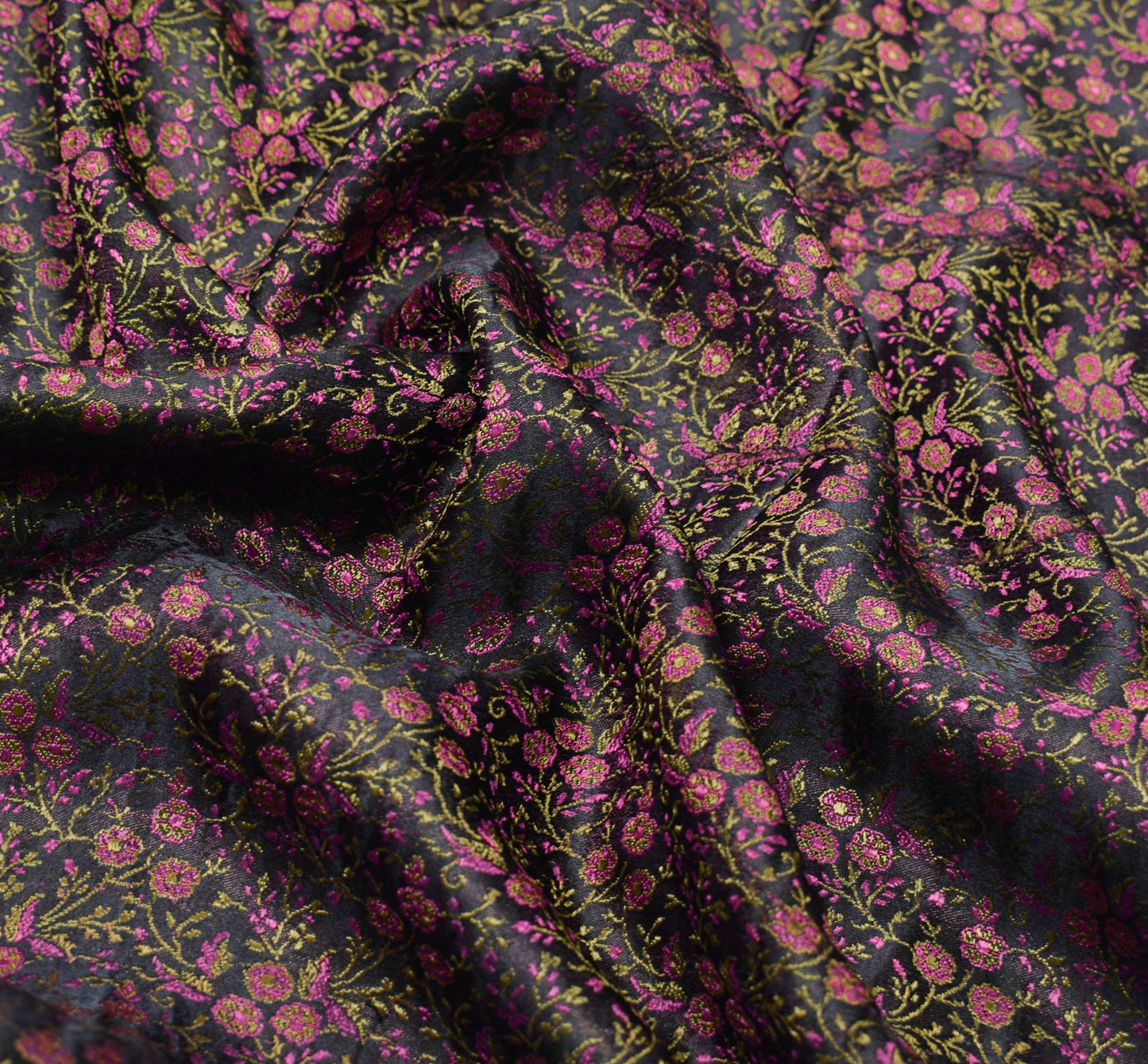 Sushila Vintage Heavy Saree Pure Satin Silk Banarasi Black Woven Sari Fabric