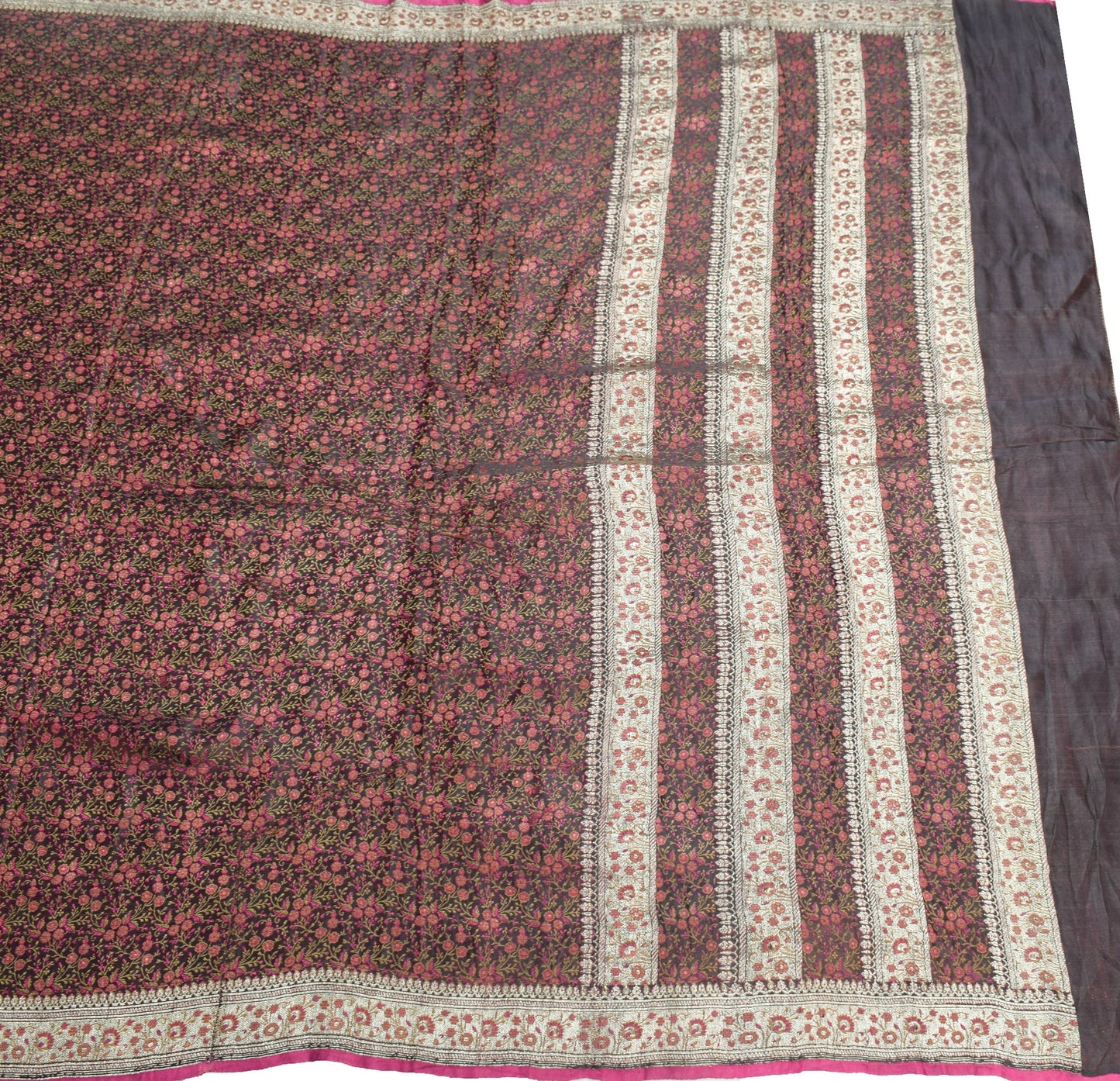 Sushila Vintage Heavy Saree Pure Satin Silk Banarasi Black Woven Sari Fabric