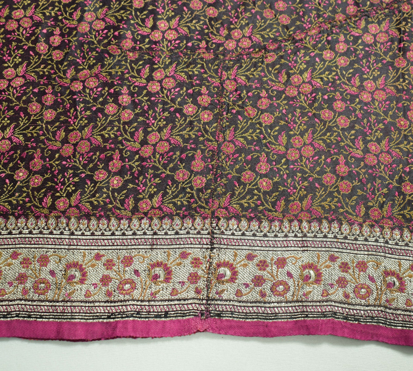 Sushila Vintage Heavy Saree Pure Satin Silk Banarasi Black Woven Sari Fabric